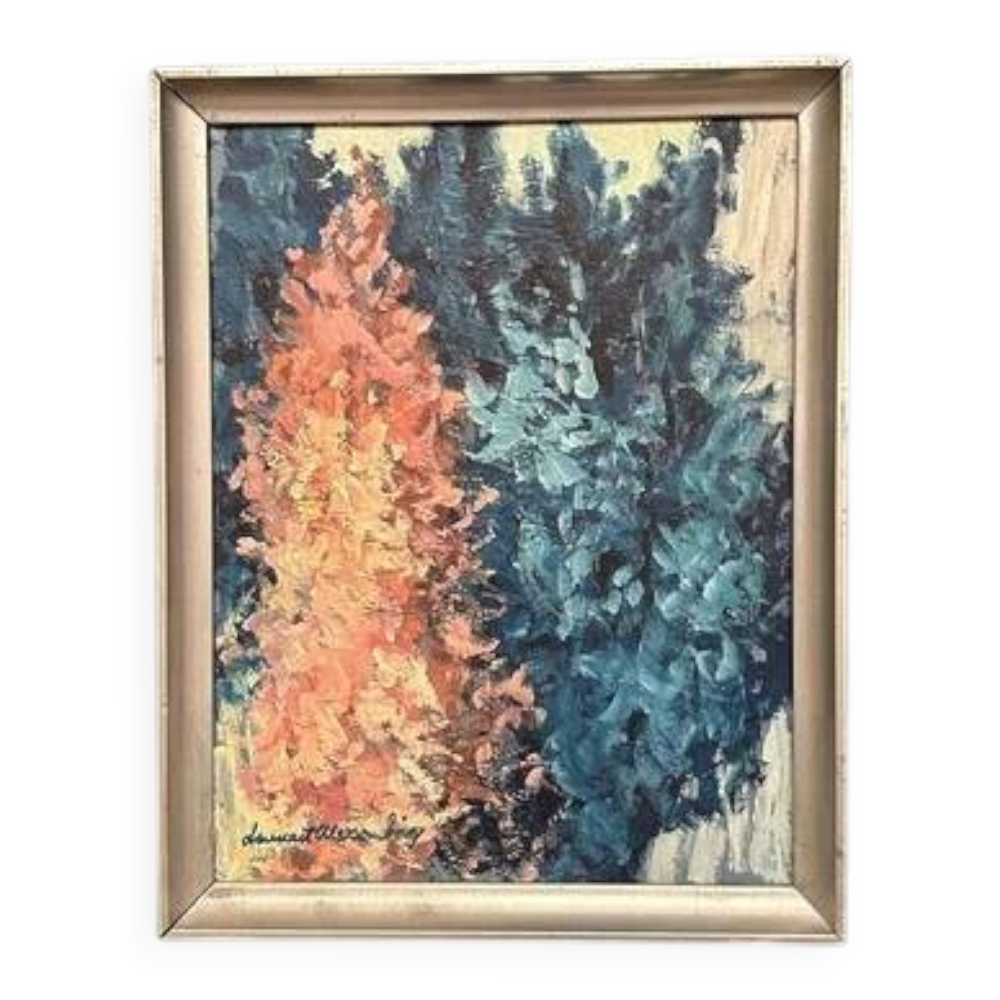 Swedish Oil on Canvas “Abstract” by Lennart Alexandria Vintage & Framed 39x31cm