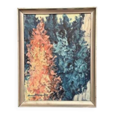 Huile sur toile suédoise "Abstrait" par Lennart Alexandria Vintage et encadrée 39x31cm