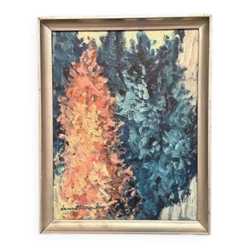Swedish Oil on Canvas “Abstract” by Lennart Alexandria Vintage & Framed 39x31cm