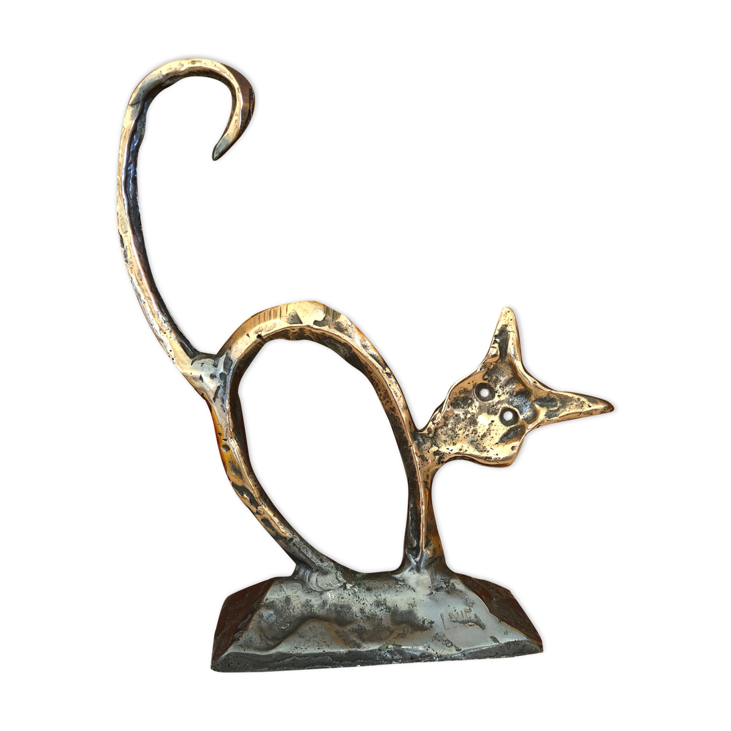Paper press Bronze sculpture cat signed lohé