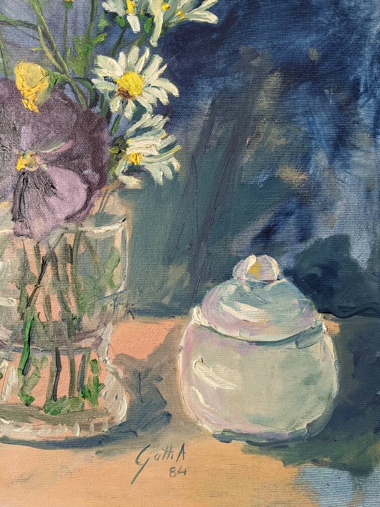 Acrylic on canvas contemporary painting bohemian countryside still life