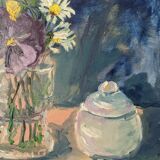 Acrylic on canvas contemporary painting bohemian countryside still life