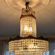 3-light chandelier in gold metal and glass pendants