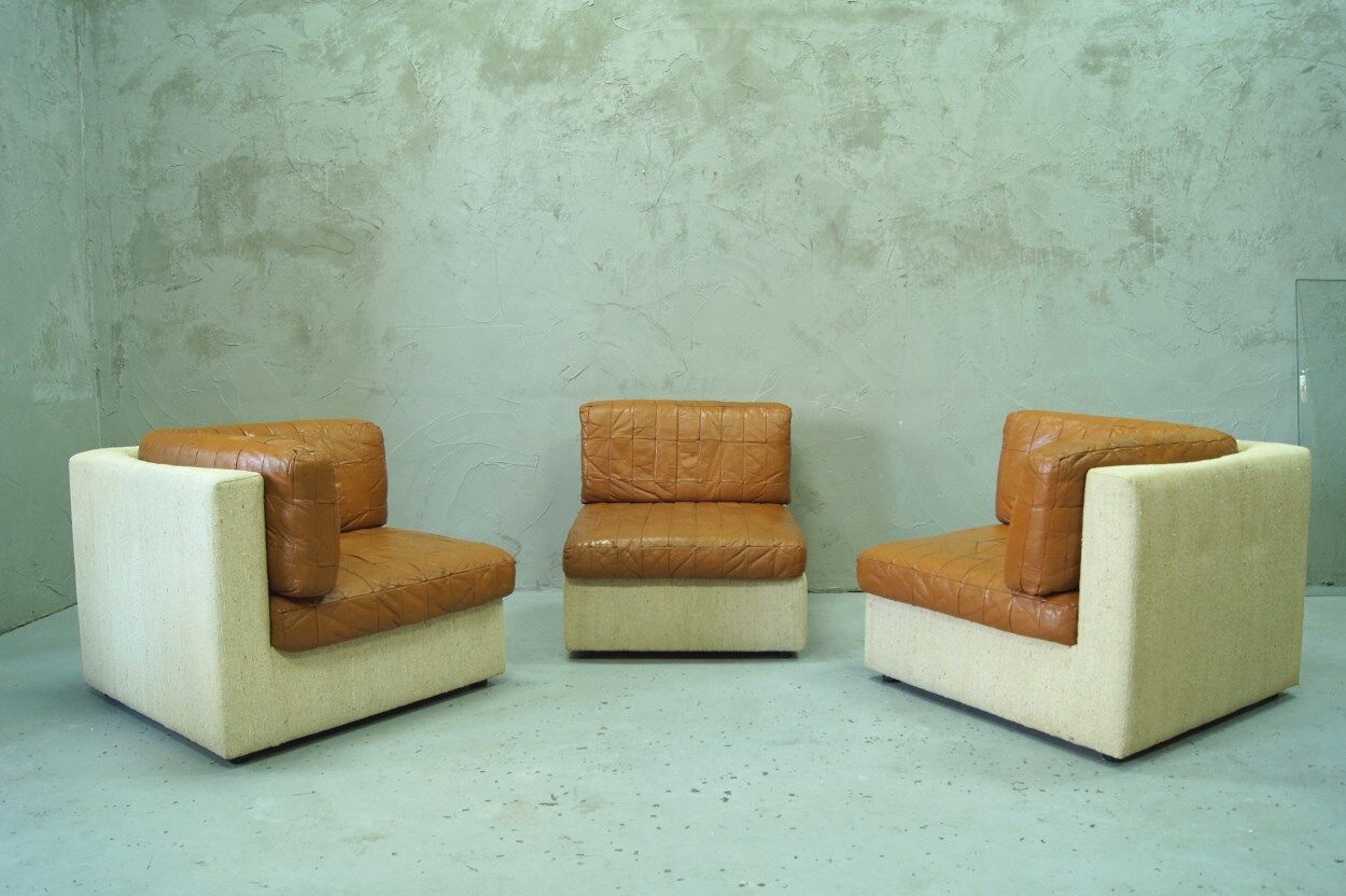 Canapé modulaire en cuir patchwork italien années 1970