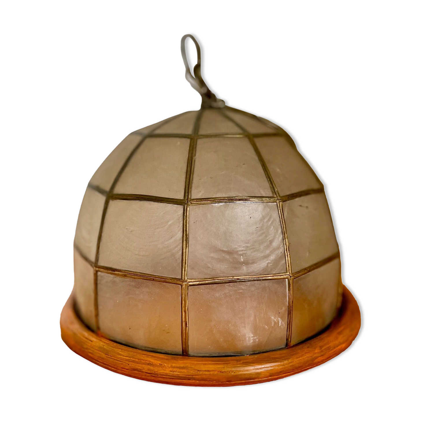 Pendant lamp in mother-of-pearl and vintage brass