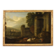 Great 17th century Italian painting, bucolic landscape with ruins