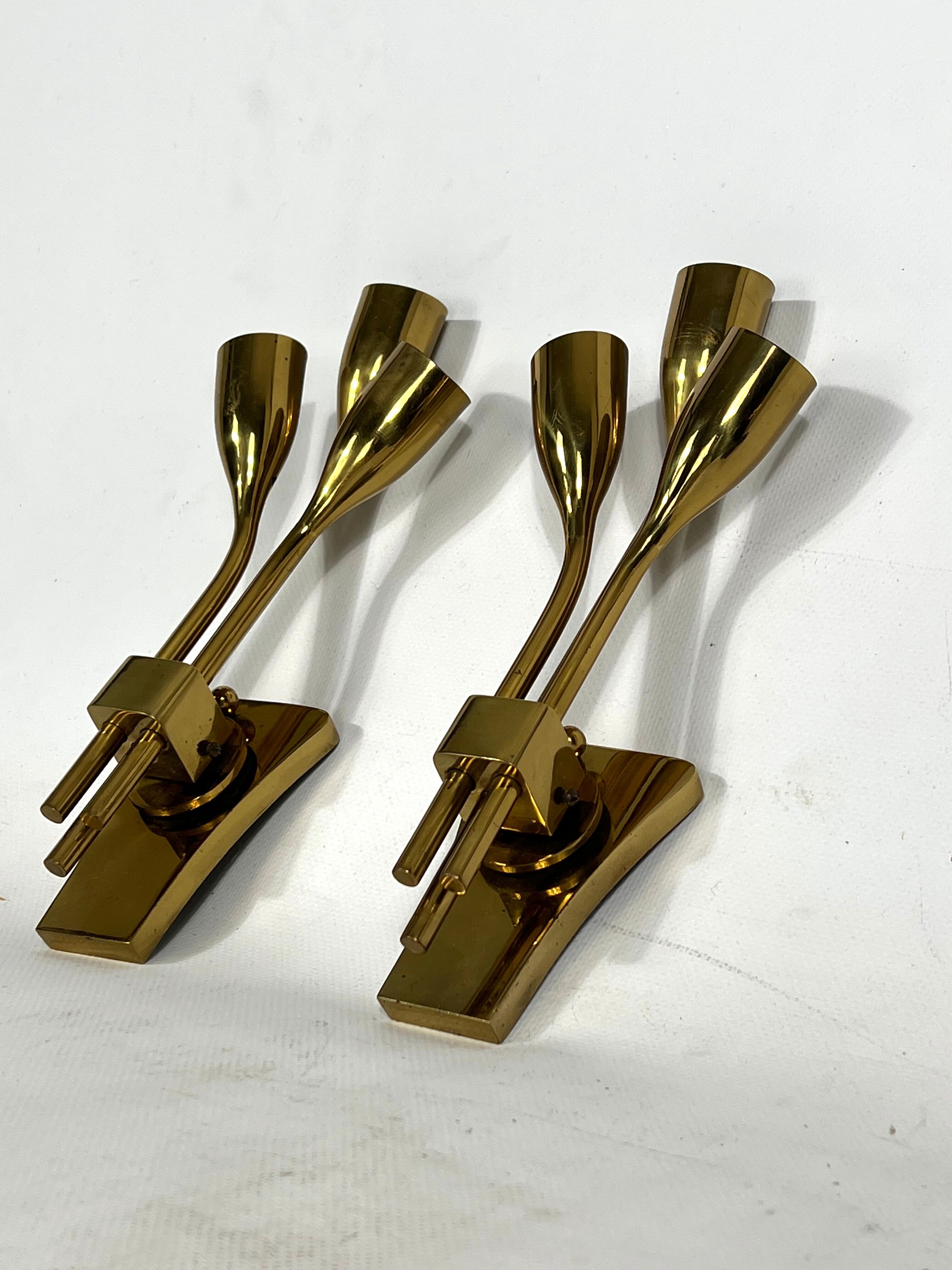 Lumi Milano, Mid-Century Modern pair of Italian brass sconces from 60s