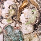 Mid-century modern swedish "the children" figurative framed oil painting