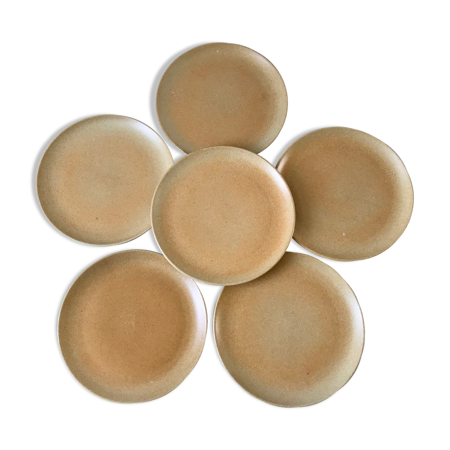 Set of 6 70s stoneware dessert plates