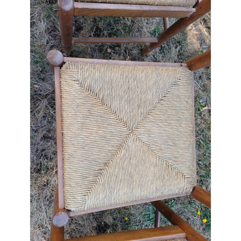 6 wooden kitchen chairs, straw-covered