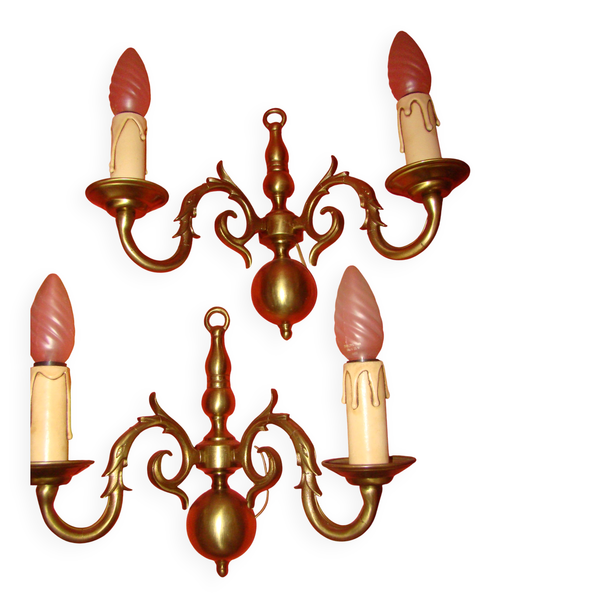 Paire d'appliques en bronze à 2 bras de lumière de style "hollandais "