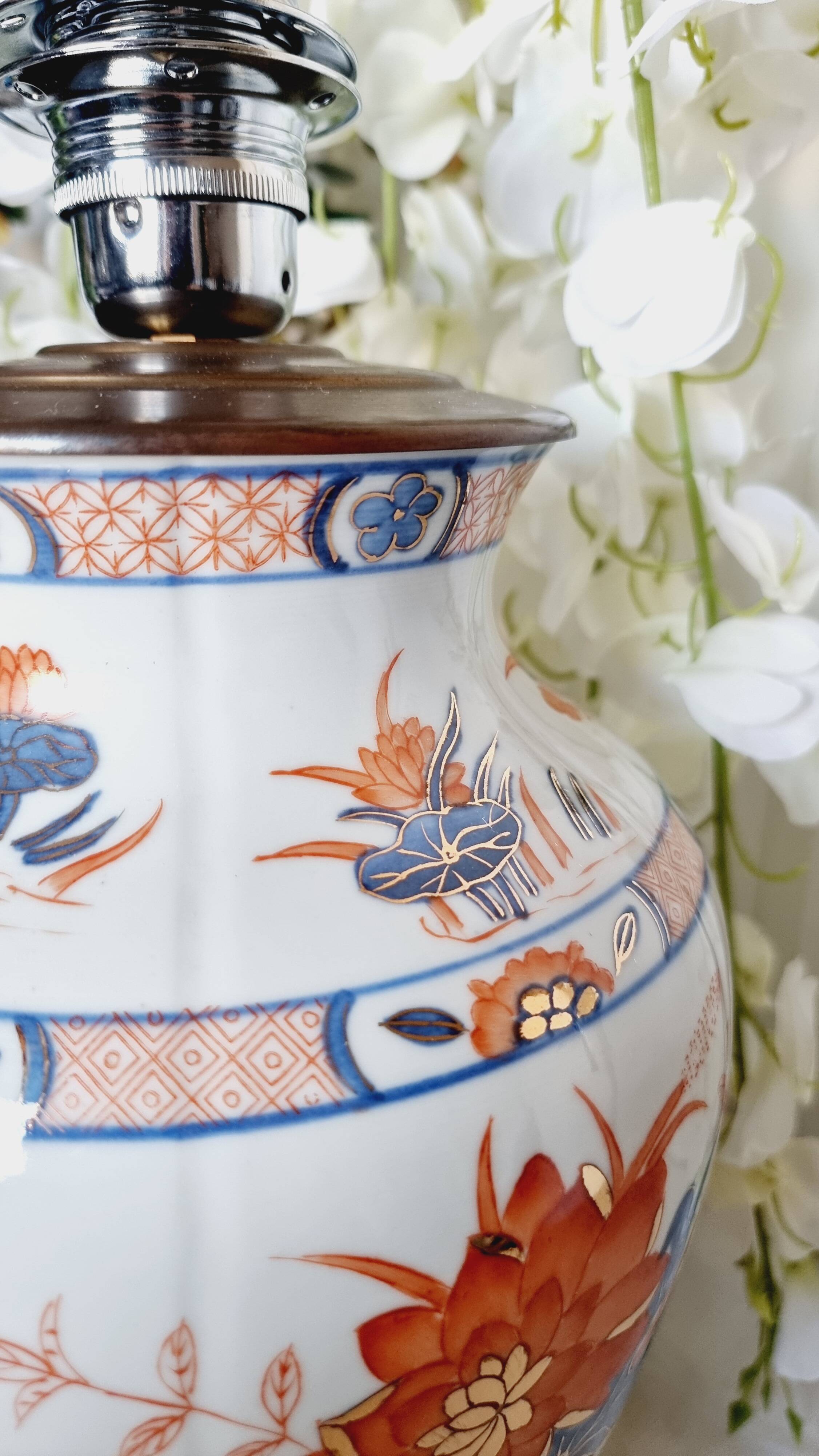 Hand-painted porcelain table lamp, Chinese Imari style.