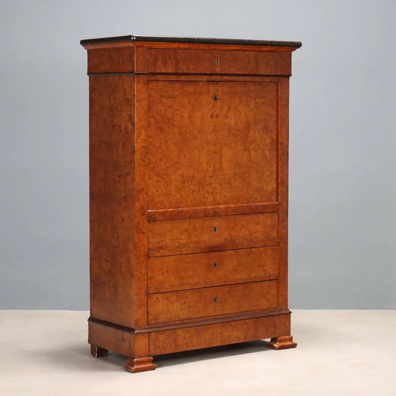 Former secretary in elm with a marble top, France, 19th century.