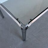 Table basse vintage avec cadre en verre et chrome, années 1970