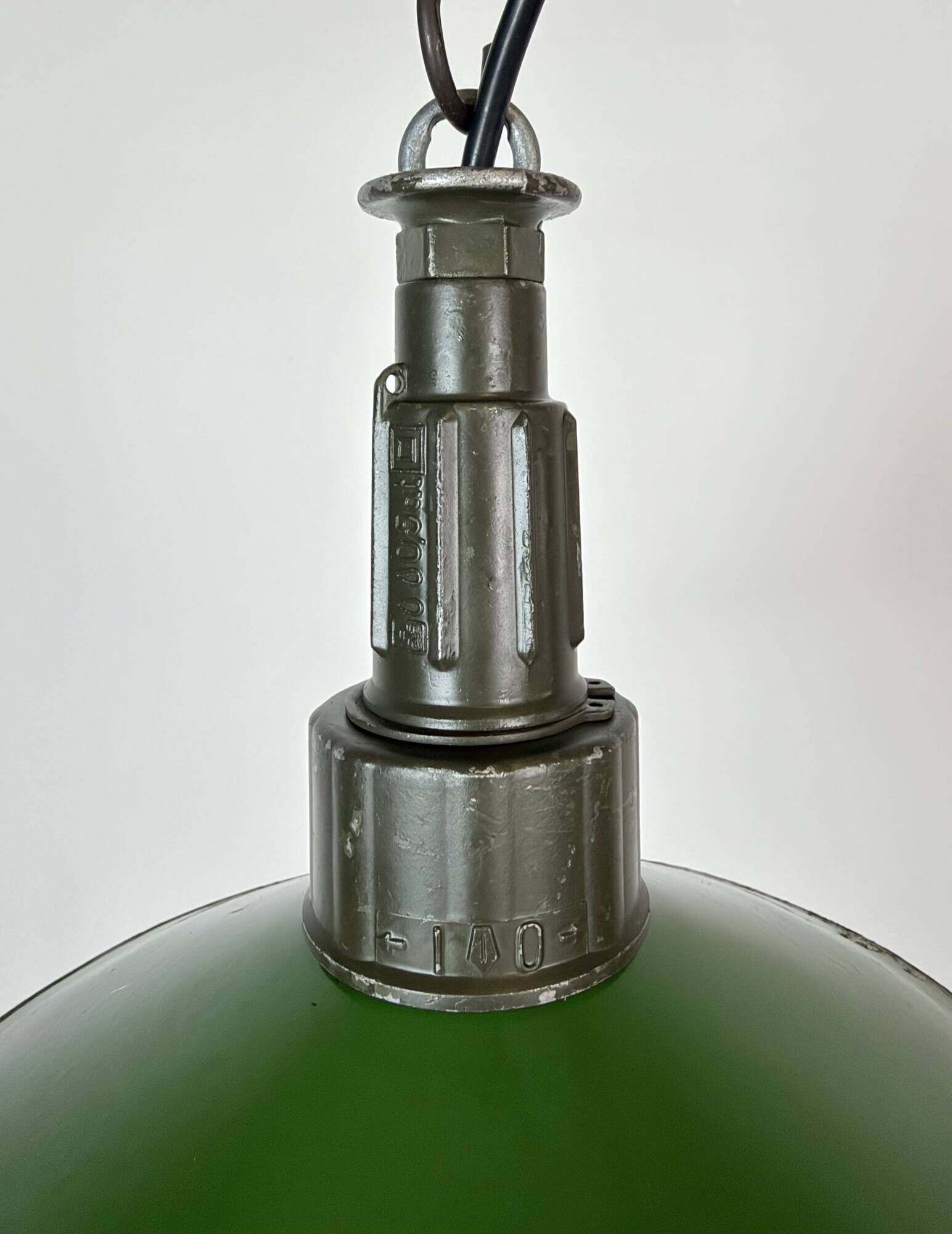 Industrial Green Enamel Military Pendant Lamp with Cast Aluminium Top, 1960