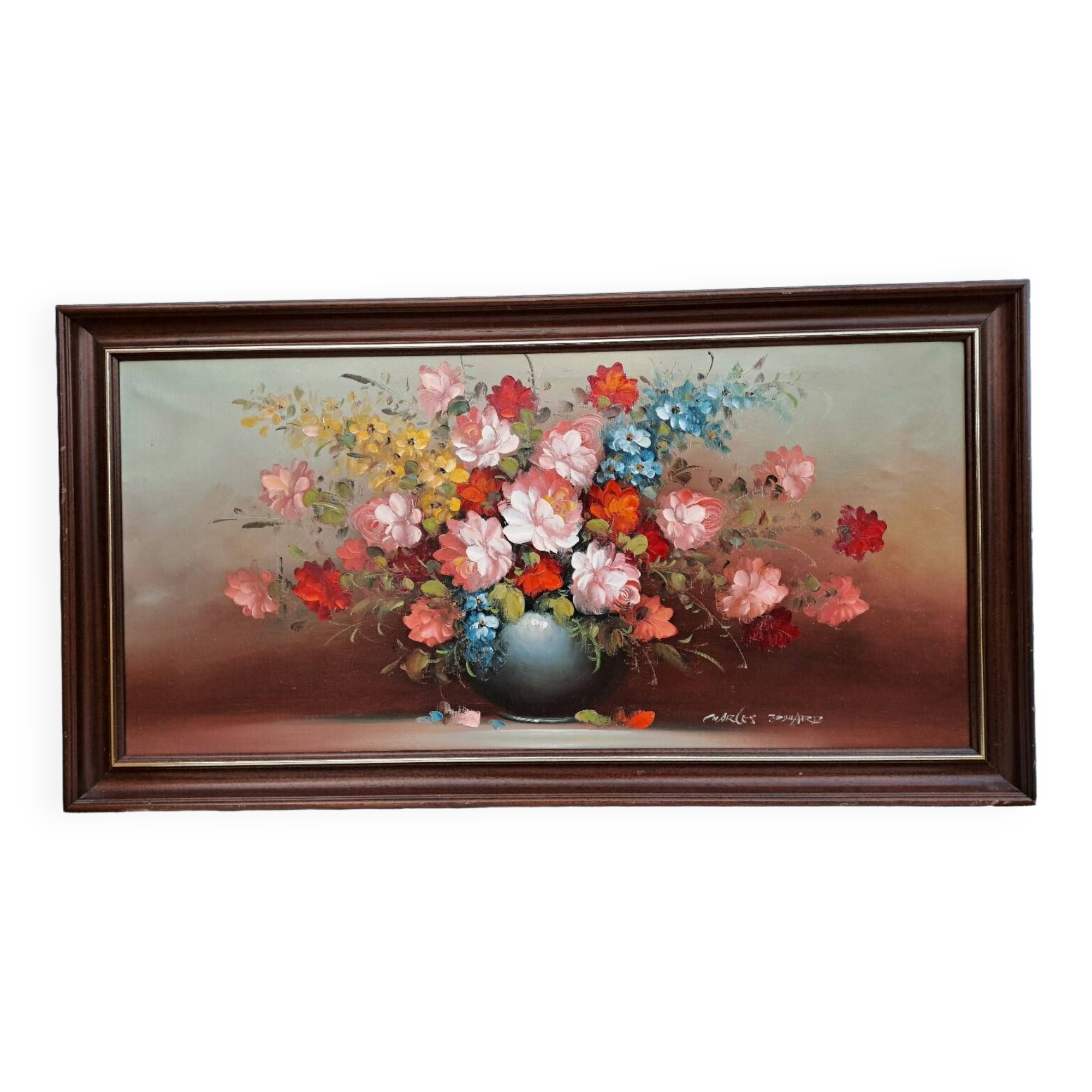 Oil on canvas bouquet of flowers signed Charles Édouard