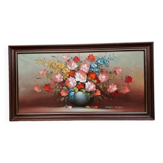 Huile sur toile bouquet de fleurs signé Charles Édouard