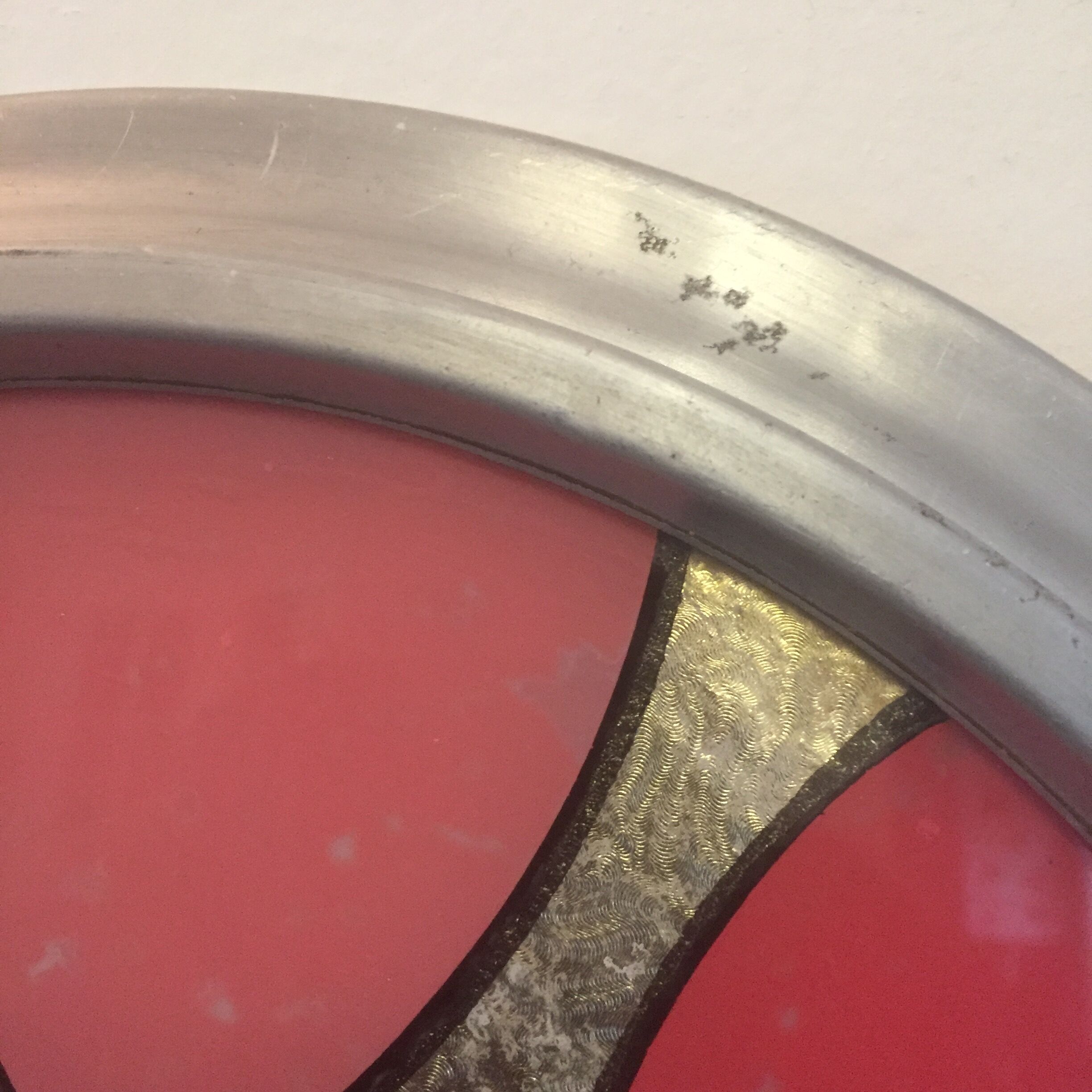 Plateau aluminium bois verre art déco vintage