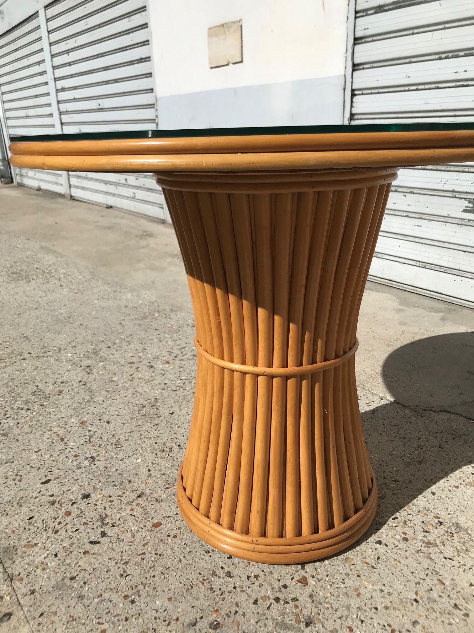 Dining table, rattan and glass