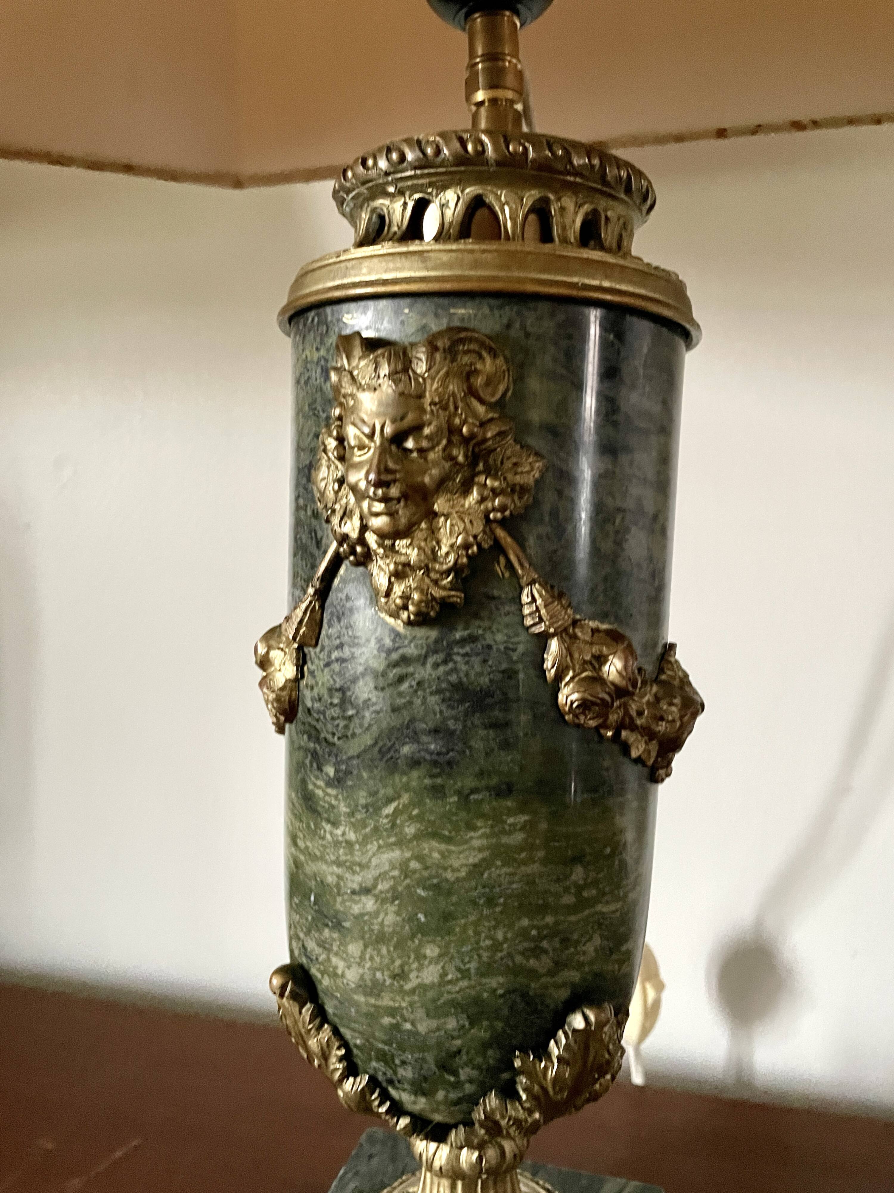 Pair of green marble and gilded bronze cassolettes