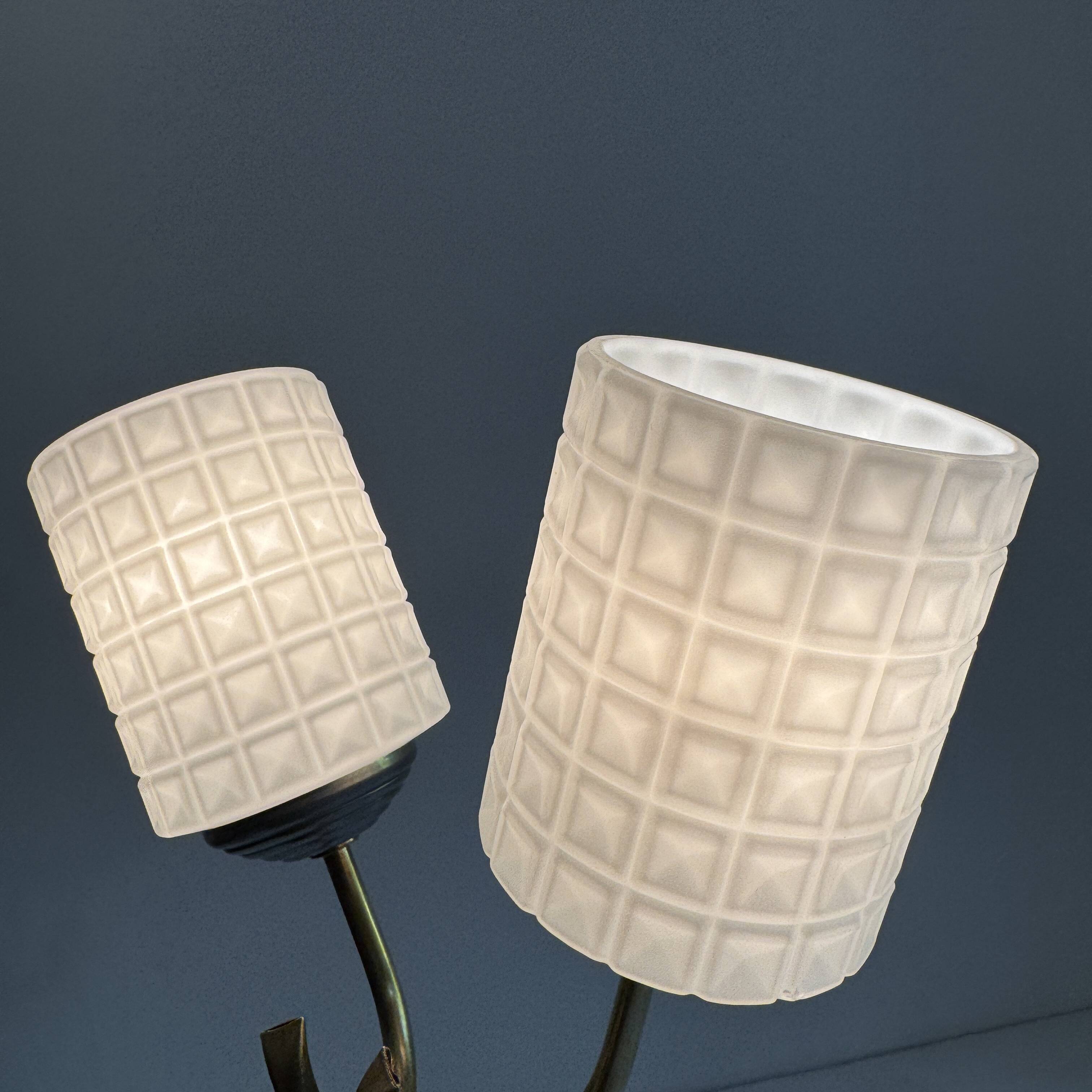 Pair of vintage 1950s double wall lights in opaline.