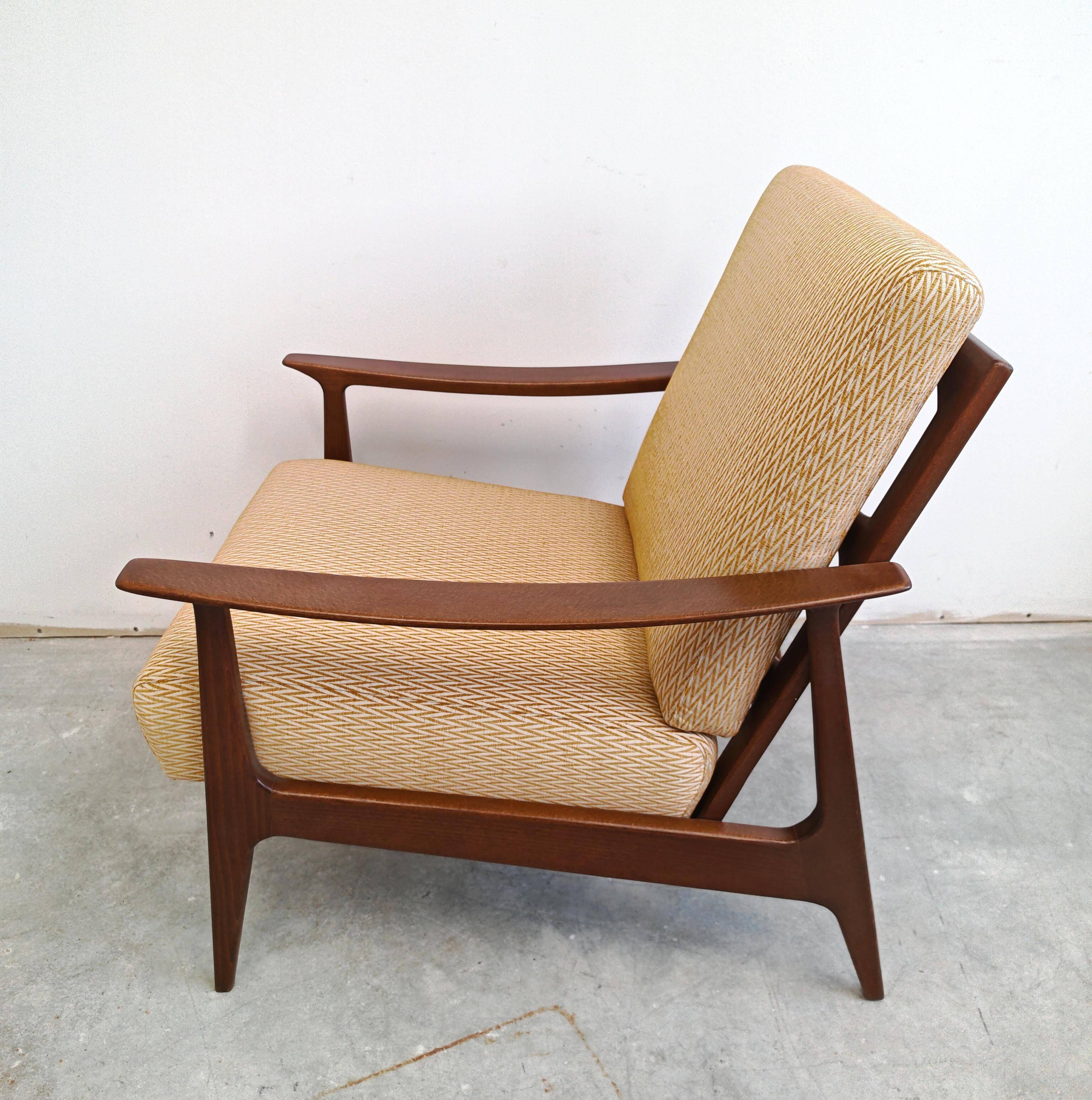 Mid Century Modern armchair in beech with zig-zag fabric, Denmark 1960s