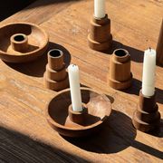 Circular teak monoxyle candle holder D12 H3