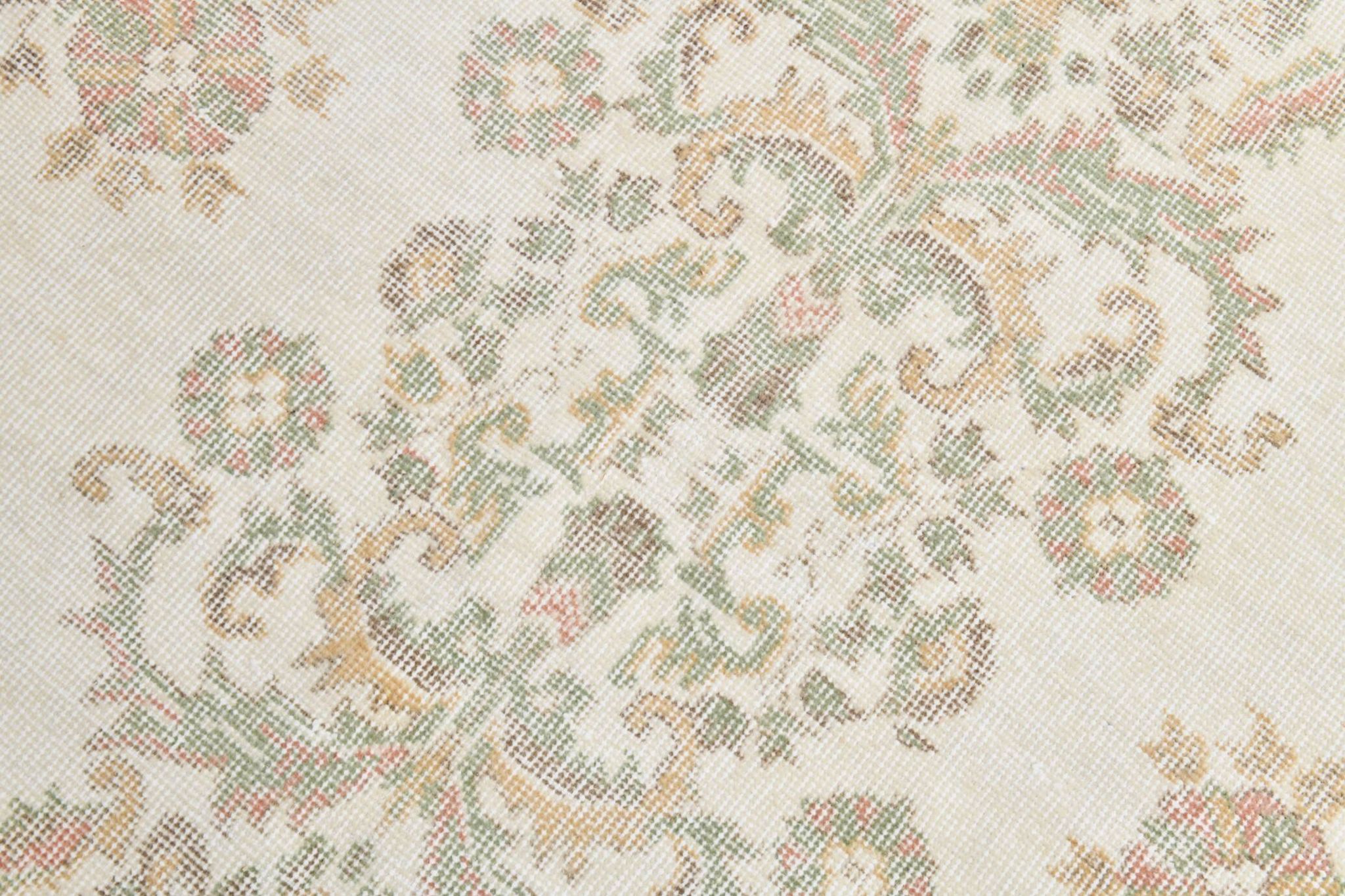 Tapis vintage à motif floral oriental beige et crème 6x11, 189x329 cm