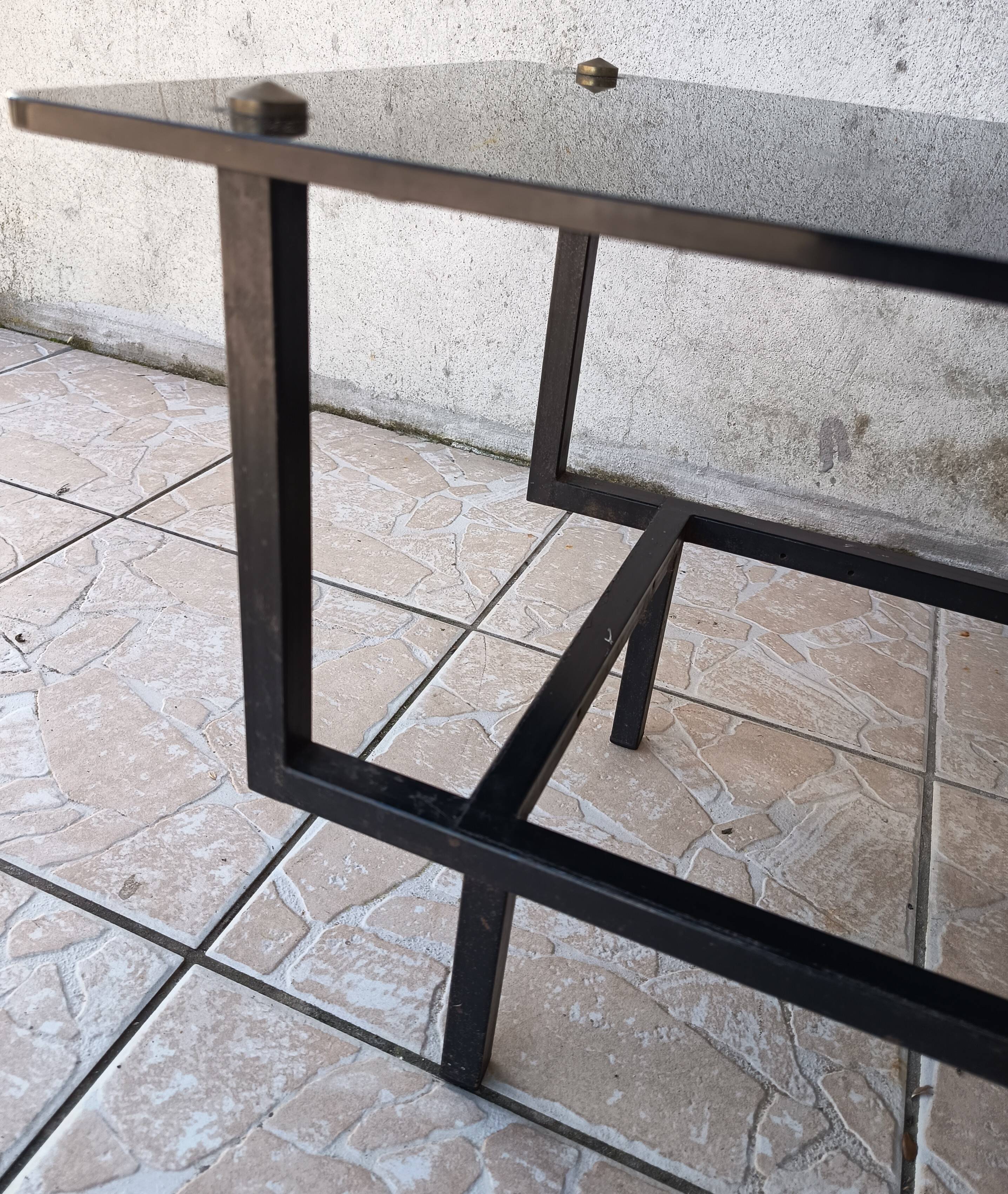 1950s metal and glass coffee table