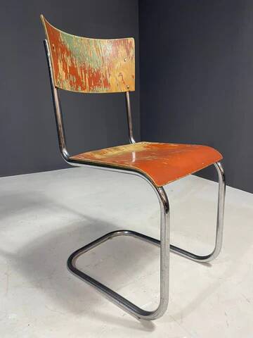 Ensemble de salle à manger chromé par Robert Slezák, années 1930, état d'origine avec patine