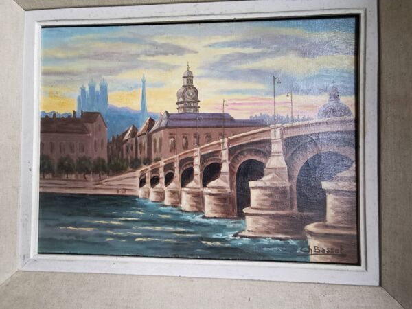 Huile sur toile , vue de Lyon signé Charles Basset