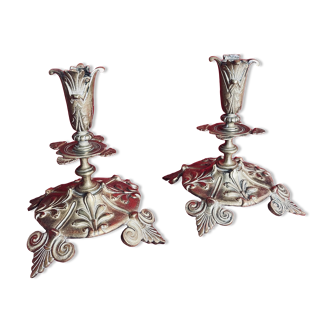 Pair of Art Nouveau candlesticks in bronze