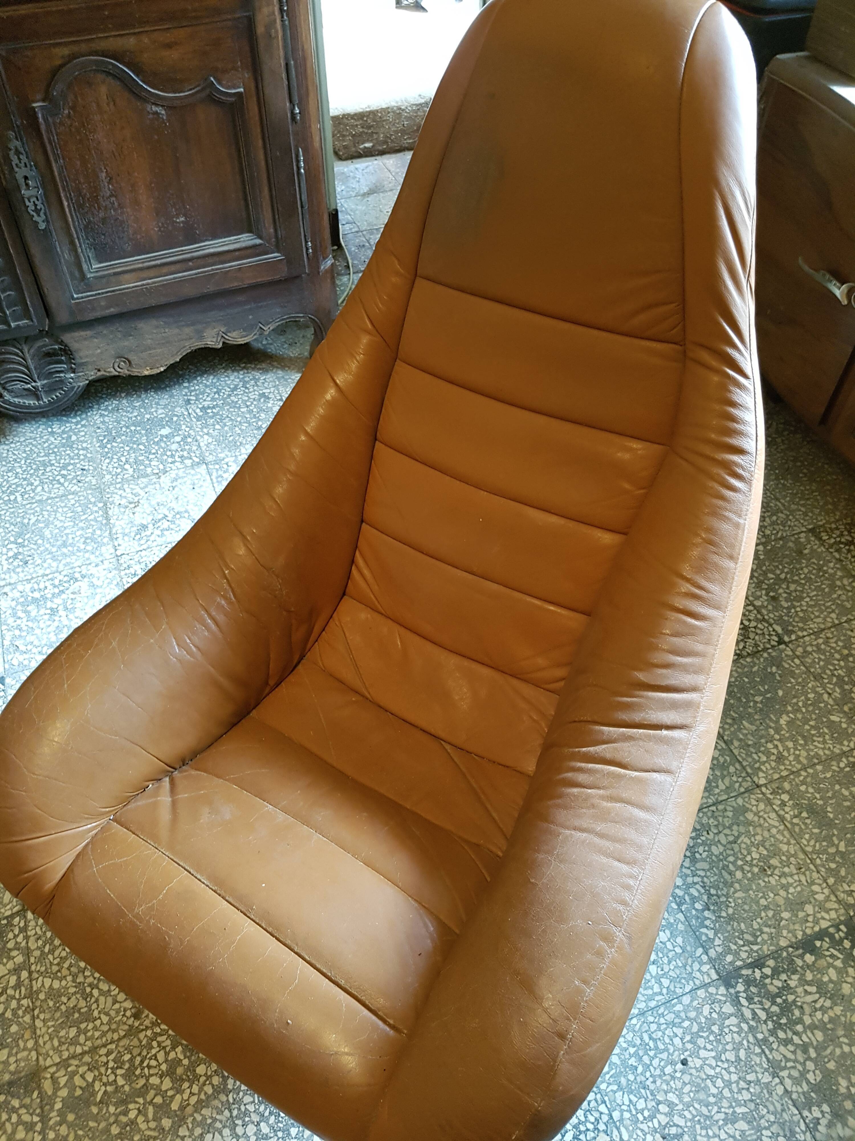 Vintage 70's leather tub armchair