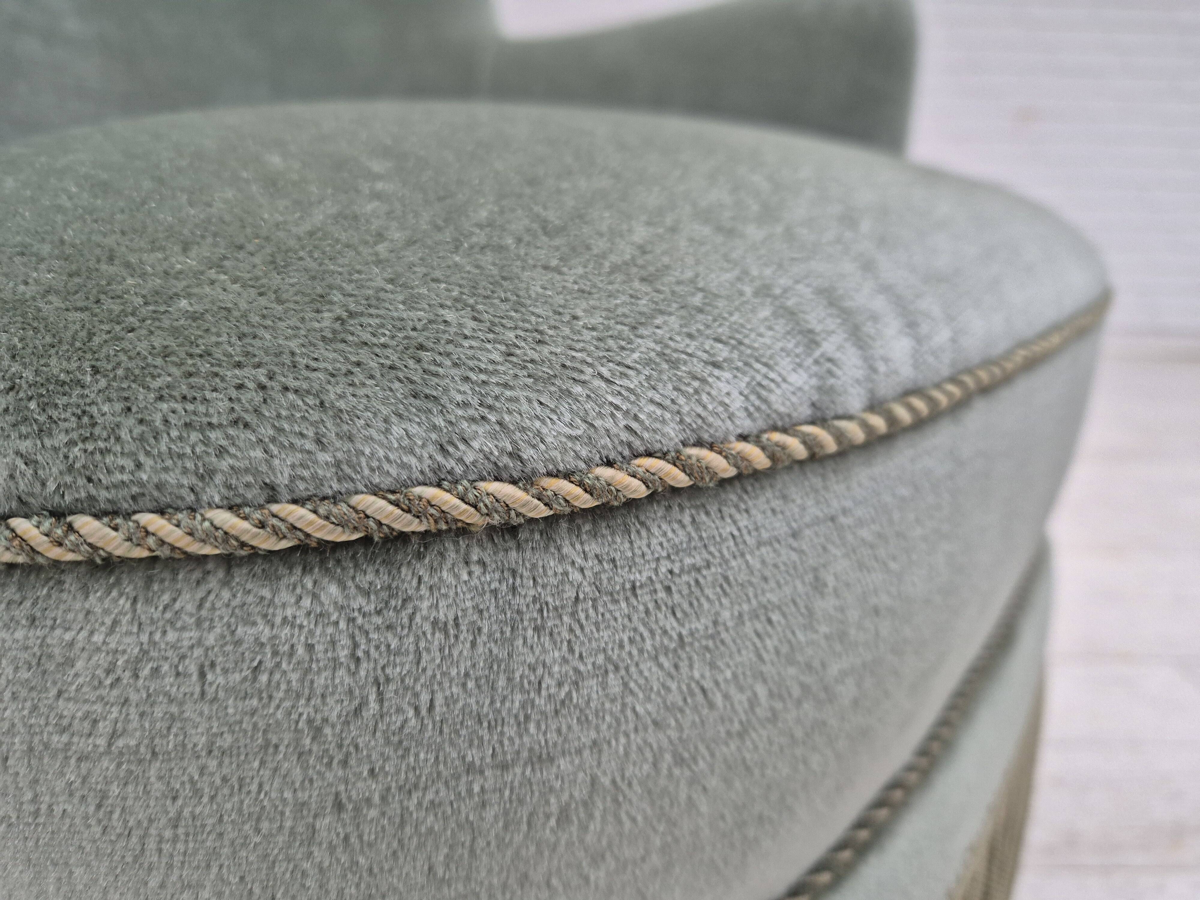 1970s, Danish armchair, original condition, furniture velour, beech wood legs.