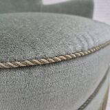 Fauteuil danois des années 1970, état d'origine, tissu d'ameublement velours, pieds en hêtre.