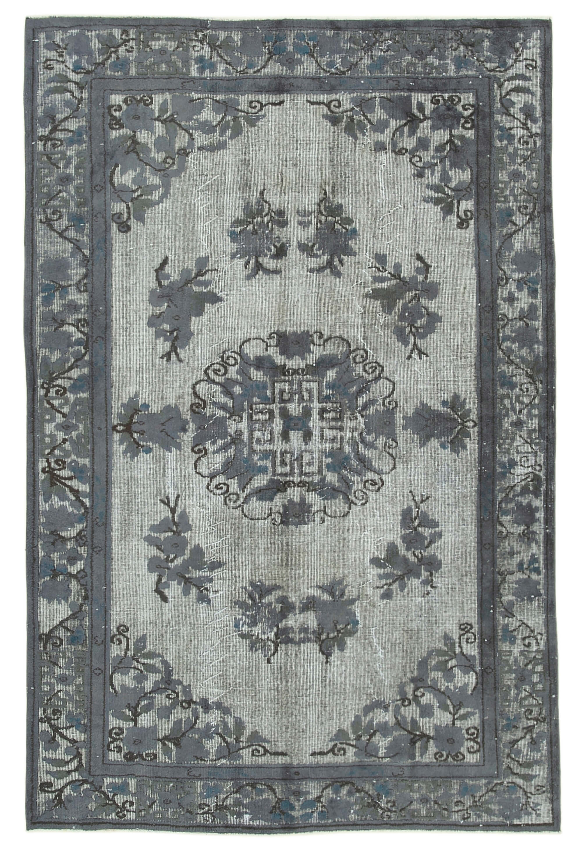 Hand-knotted unique anatolian 1980s 181 cm x 278 cm grey rug