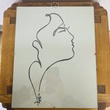 Dessin portrait femme profil signé SC