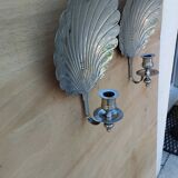 Pair of vintage silver-plated scallop shell wall candle holders