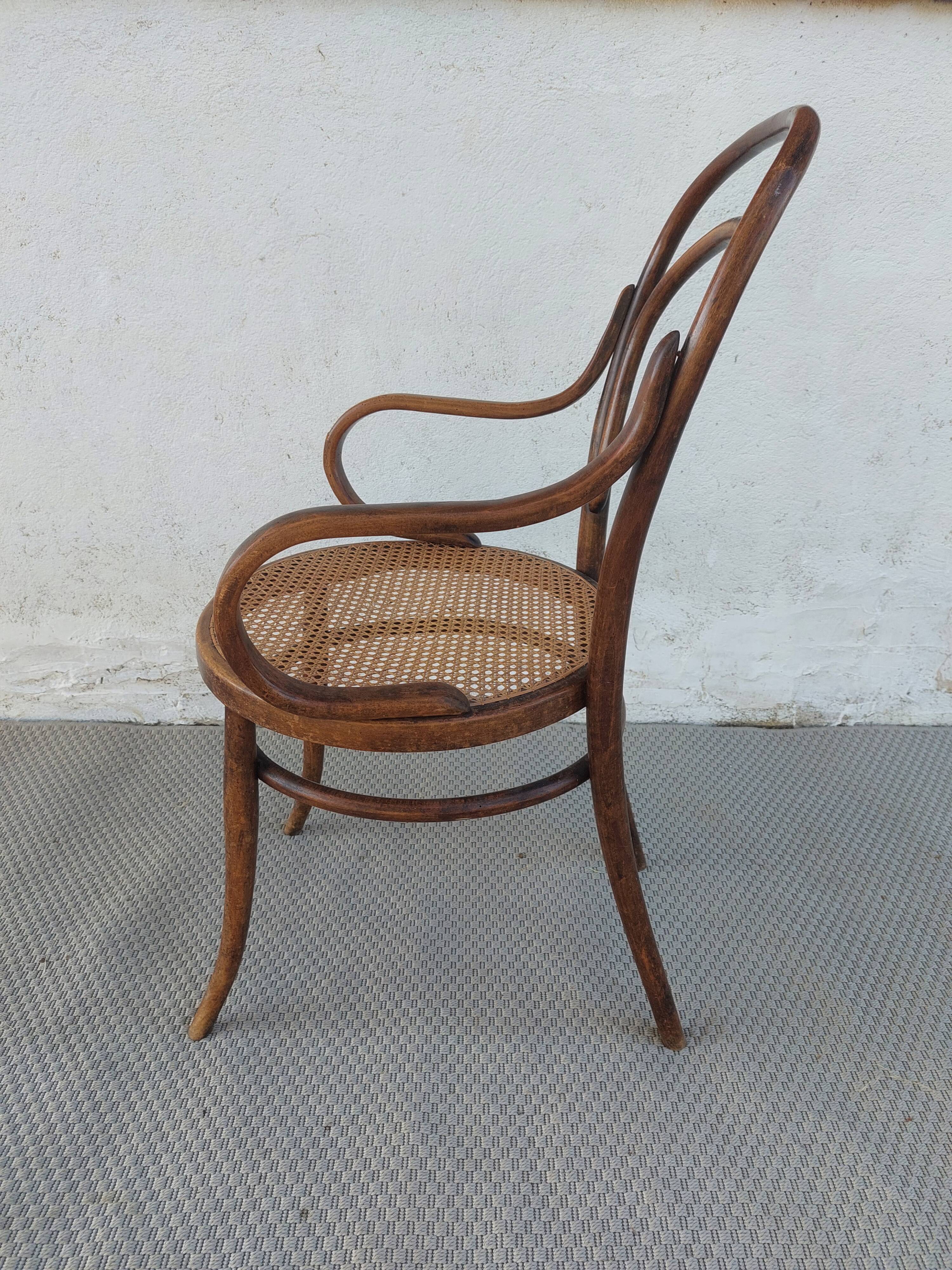 Fauteuil canné et bois courbé style Thonet Fischel, années 30
