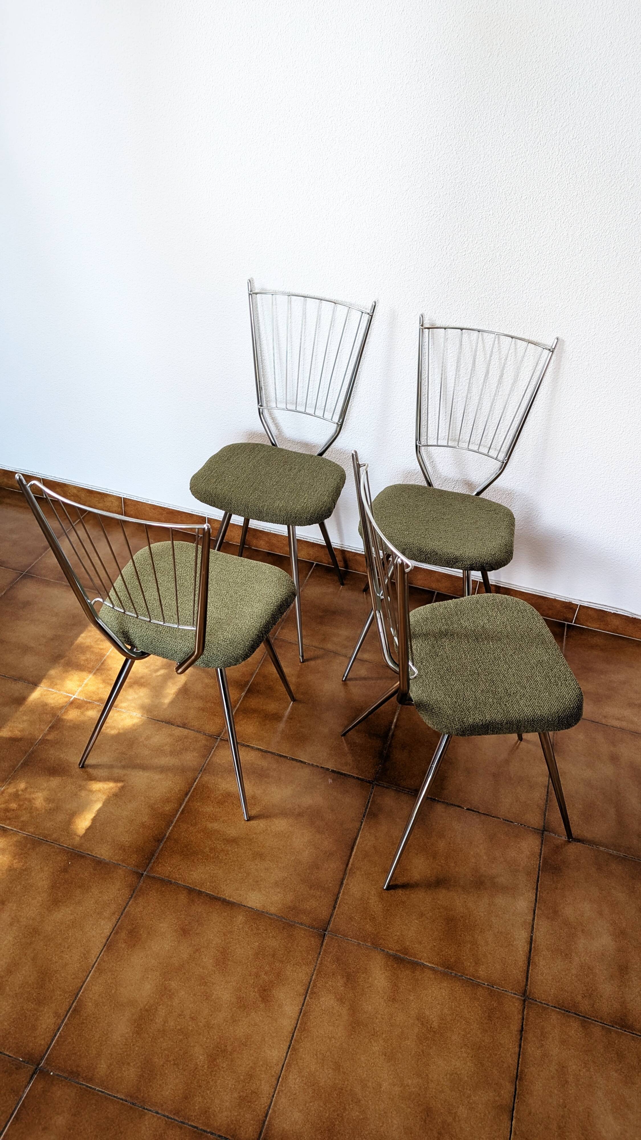 Set of 4 restored vintage chrome chairs.