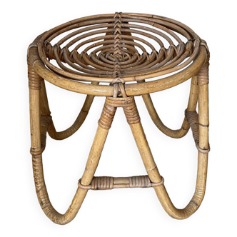Vintage arched rattan stool. 1970.