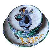 Rare série de 9 assiettes vintage – Céramique peinte à la main – Dos noir