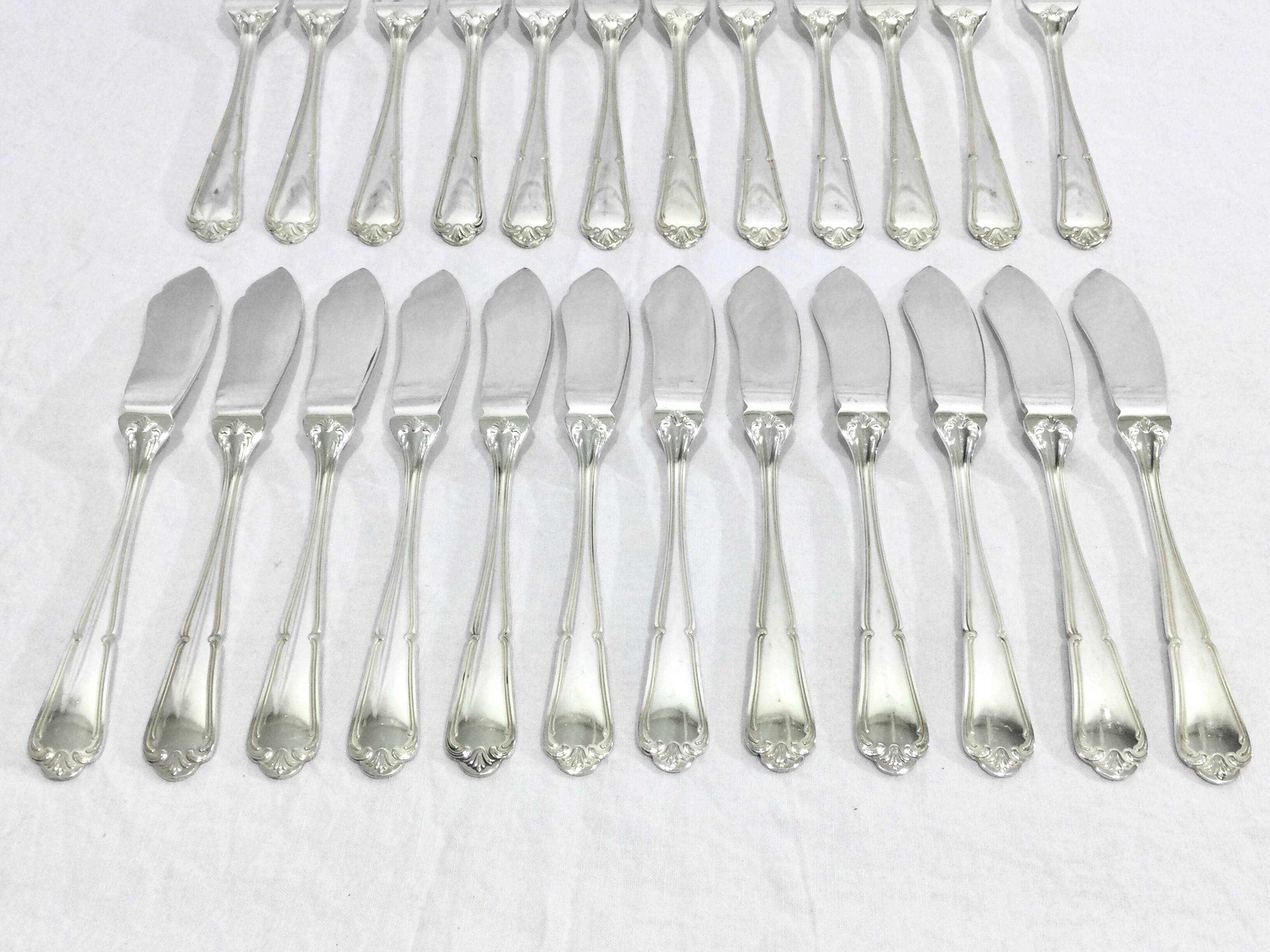 12 Fourchettes Table Frionnet François - Louis XV, Métal Argenté, XXe (occasion)