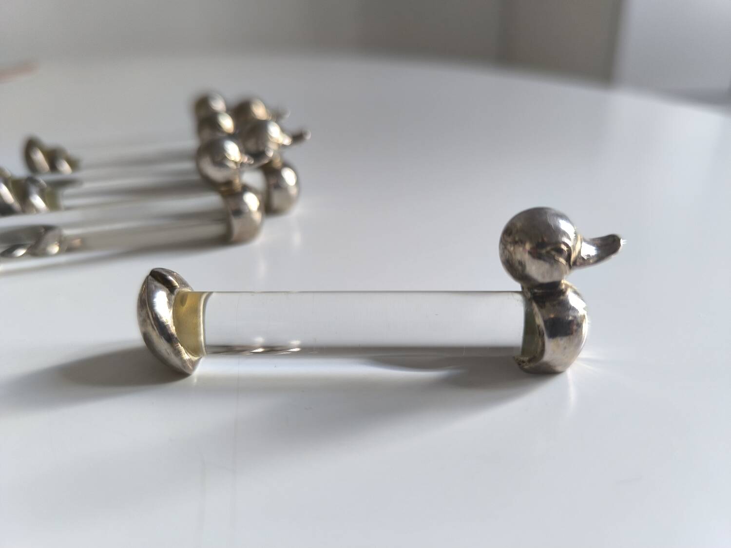 Set of 6 silver metal and crystal knife rests