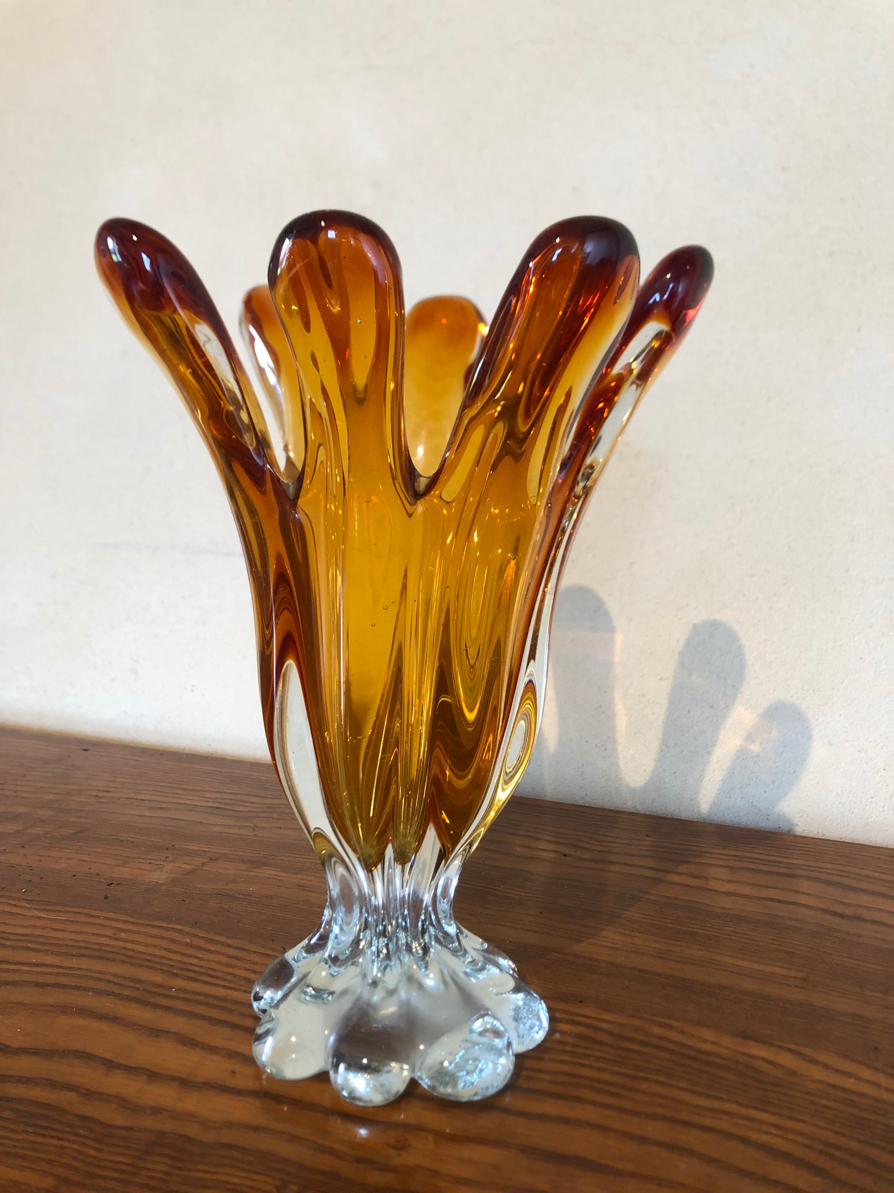 Chalice vase in amber glass