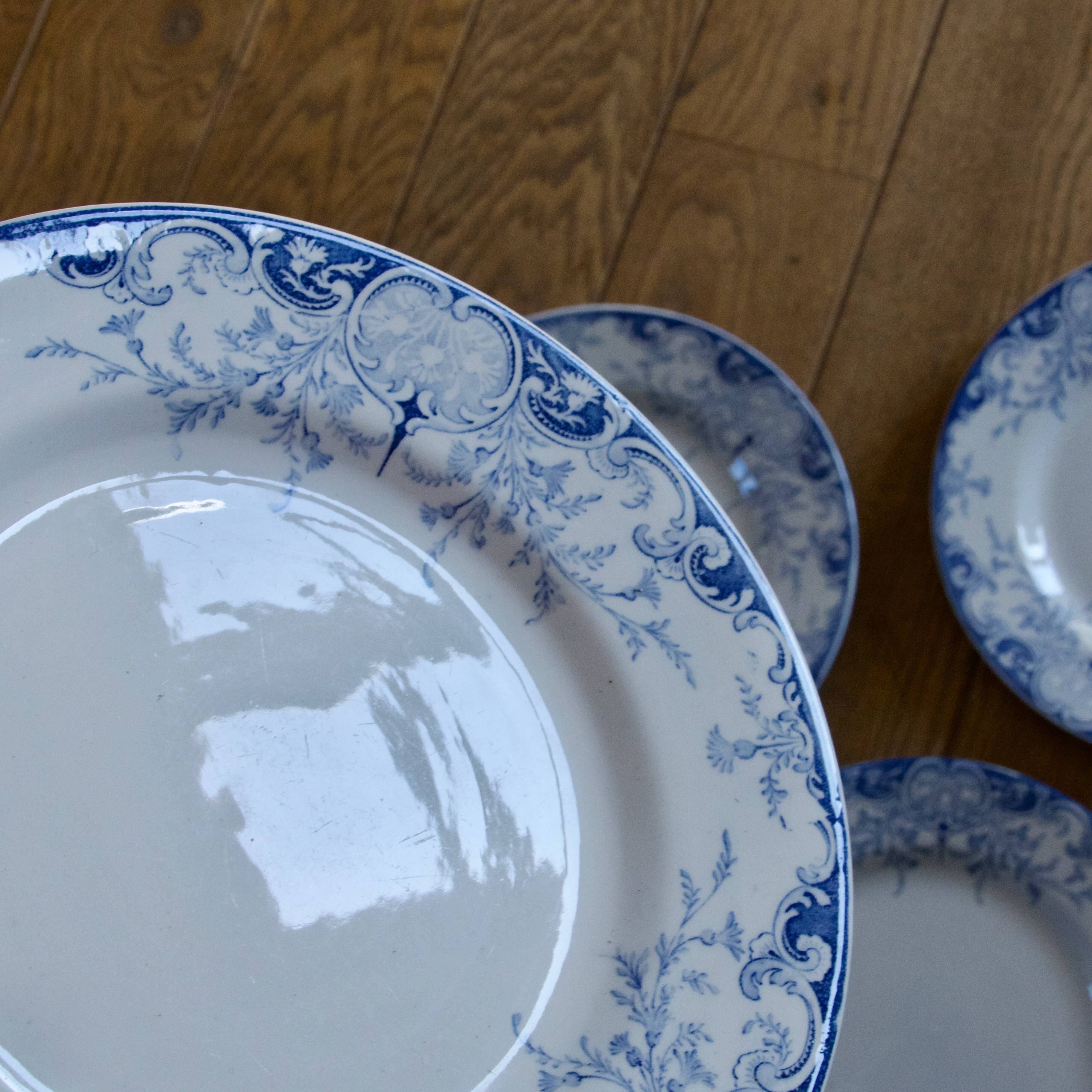 7 flat plates 19th century ironstone KG Luneville "Phoenix"