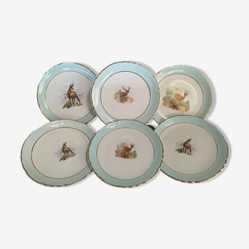 Set of 6 Dessert Plates Stamped "Orchies Moulin des Loup", Model St Hubert