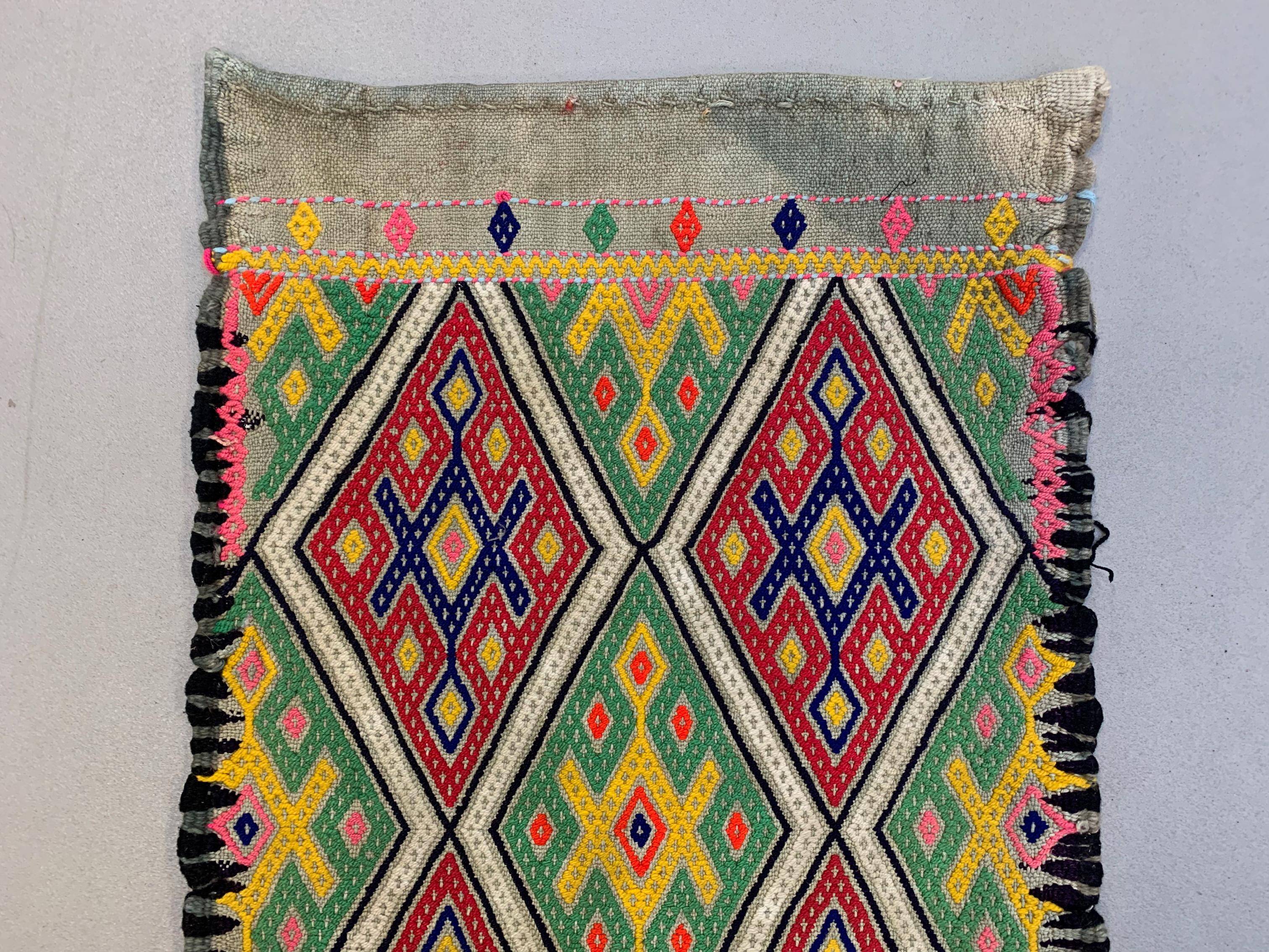 Vintage Turkish Mini Kilim 95x42 cm Wool Small Kelim Runner, shabby Chic