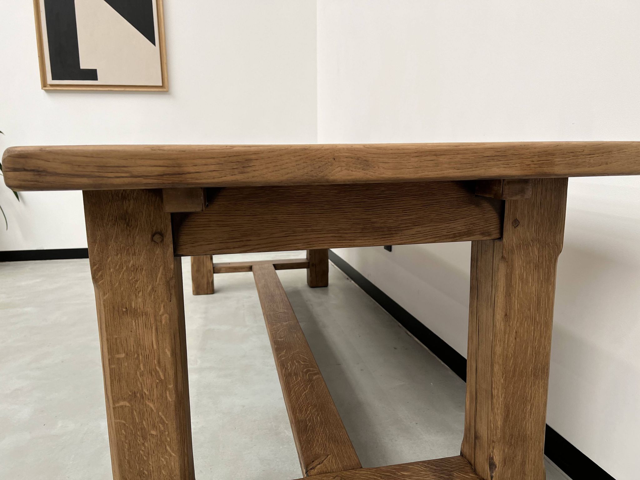 Large solid oak farm table with its extensions, 1950s