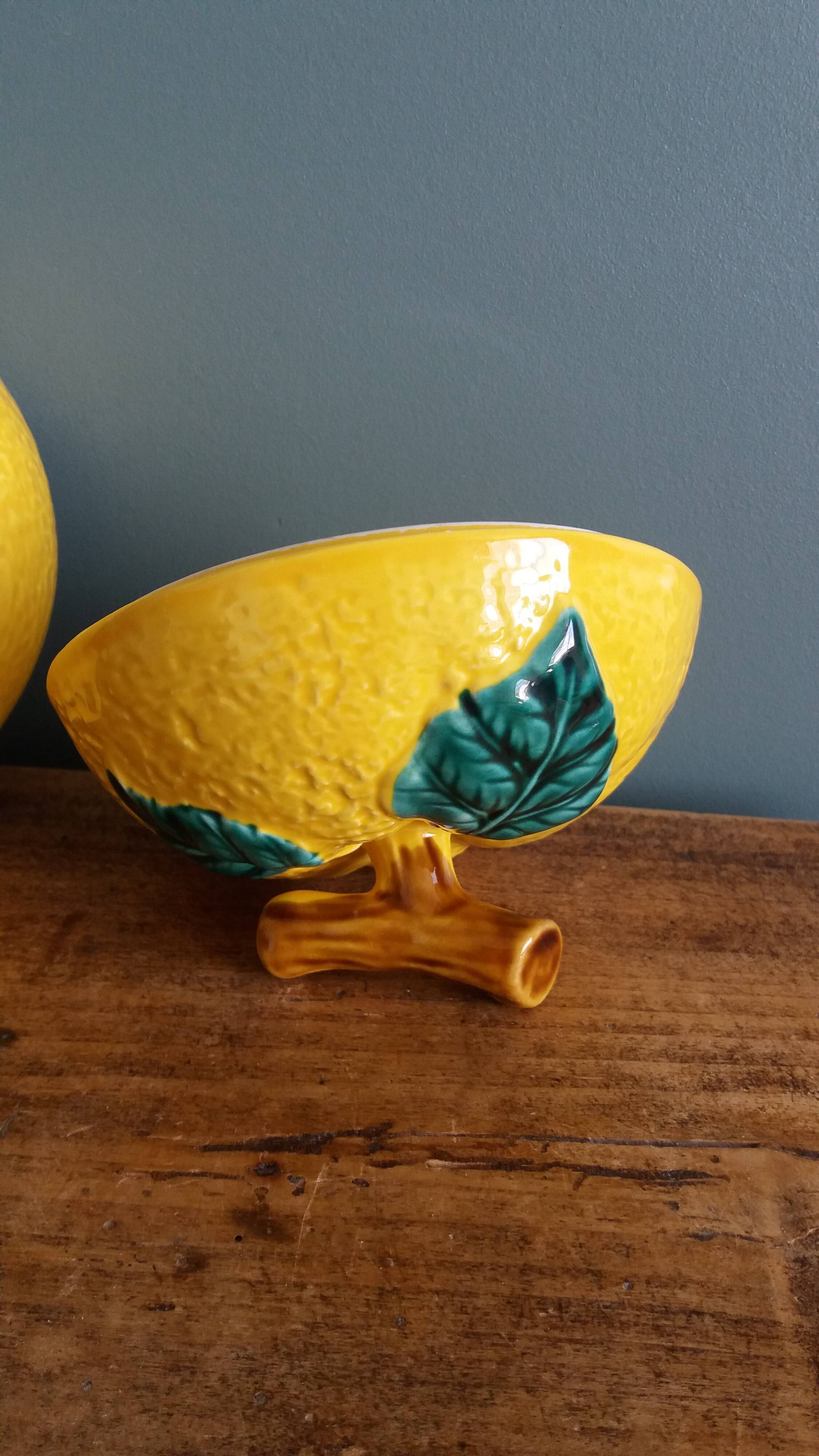 Sugar bowl candy dish box lemon in slipware
